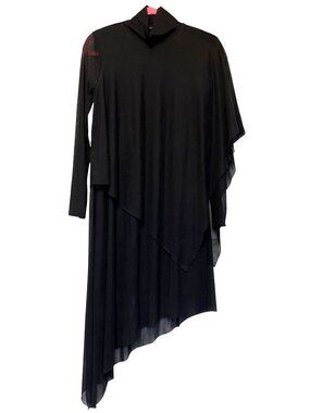 BCBGMAXAZRIA Asymmetrical Black Turtleneck Dress XXS With Draped Layers & Caplet